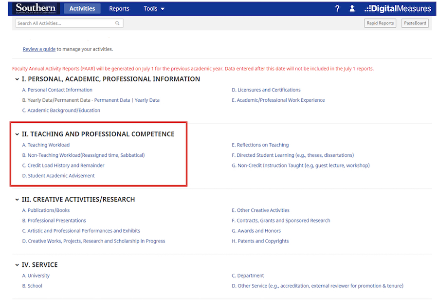 A screenshot of the Digital Measures site illustrating the step above