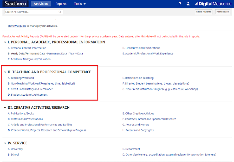 A screenshot of the Digital Measures site illustrating the step above