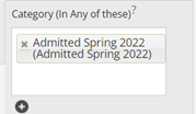 Screenshot of categories (in any of these) with the admit term of Spring 2022 entered.