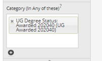 Screenshot of the degree status being added under category area of advanced search.