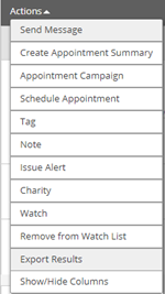 Screenshot of actions menu for a Student List.