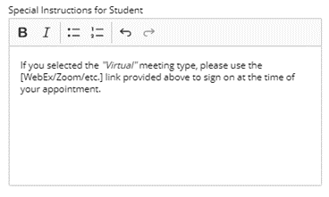 Screenshot of sample text for virtual meeting type.