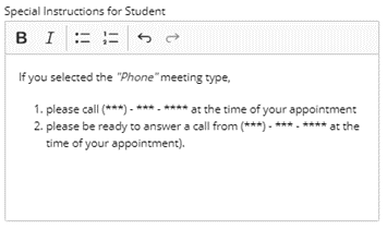 Screenshot of sample text for phone meeting type.
