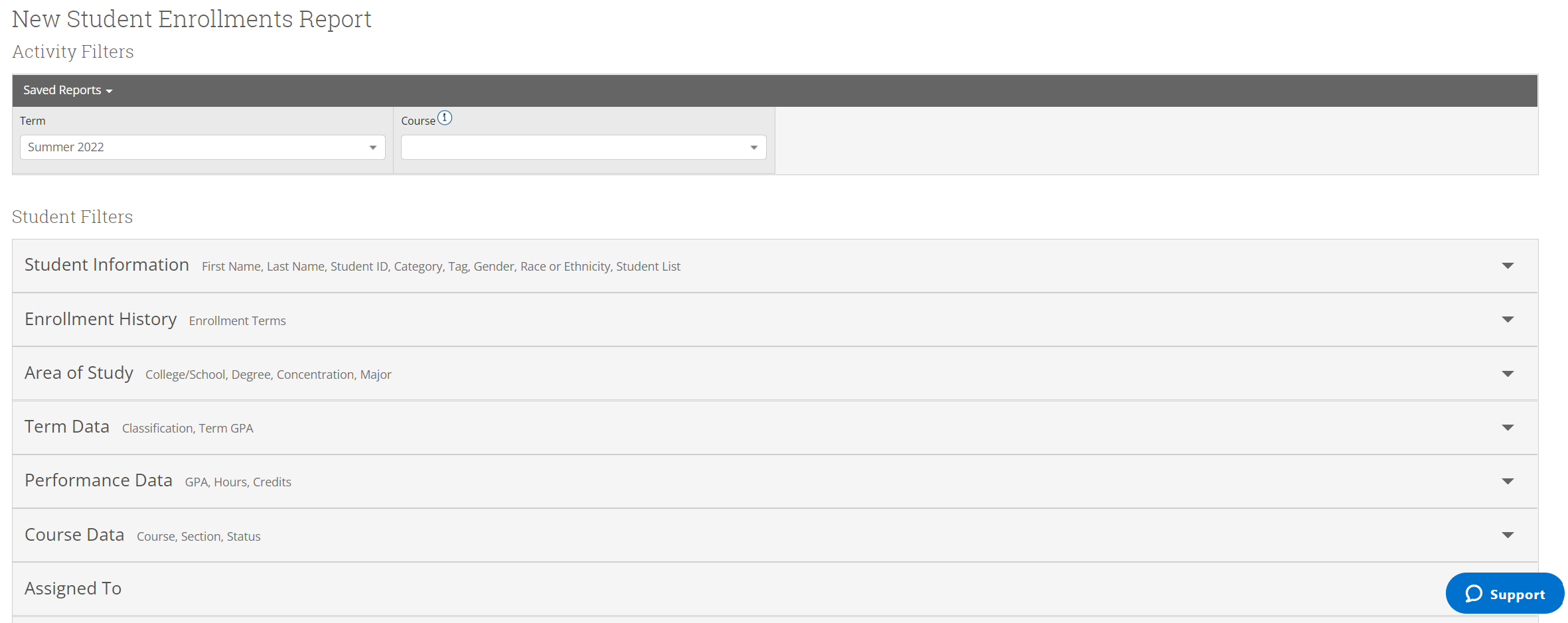 Screenshot of what the student enrollments report looks like.
