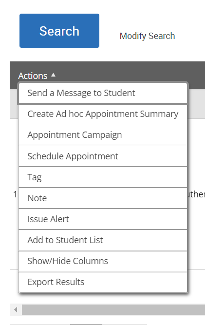 Screenshot of actions menu.