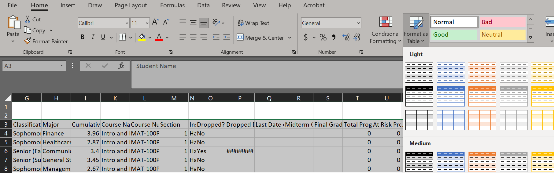 Screenshot of where to find "Format as Table" in excel.