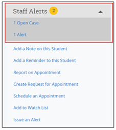 Screenshot of where, under staff alerts, you can see how many alerts a student has open.