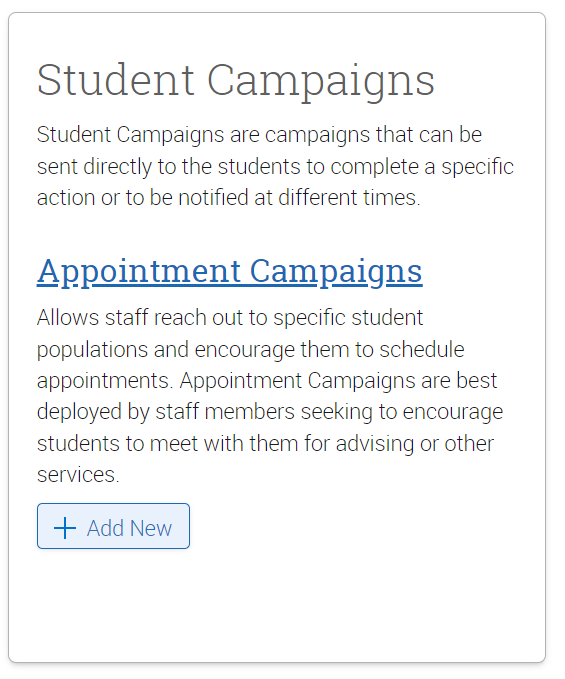 Screenshot of Student Campaigns options.