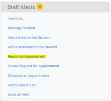 Screenshot of staff alerts quick button menu.