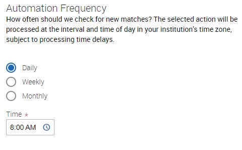 Automation frequency options: daily, weekly, monthly in Navigate.
