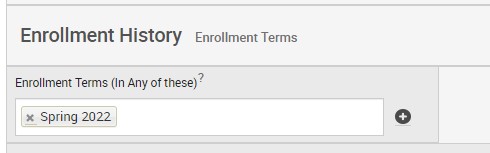 Screenshot of enrollment history bucket in Navigate with term entered.