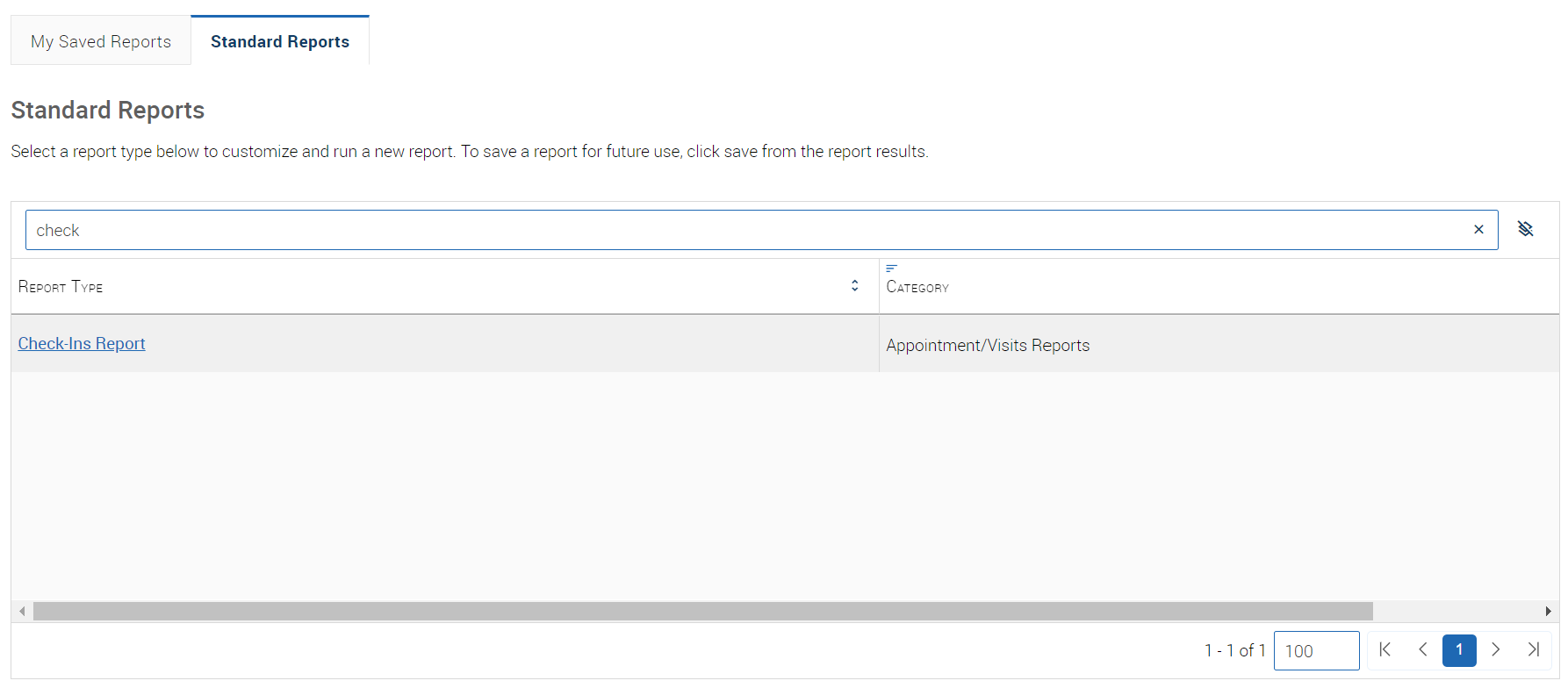 Screenshot of standard reports screen.