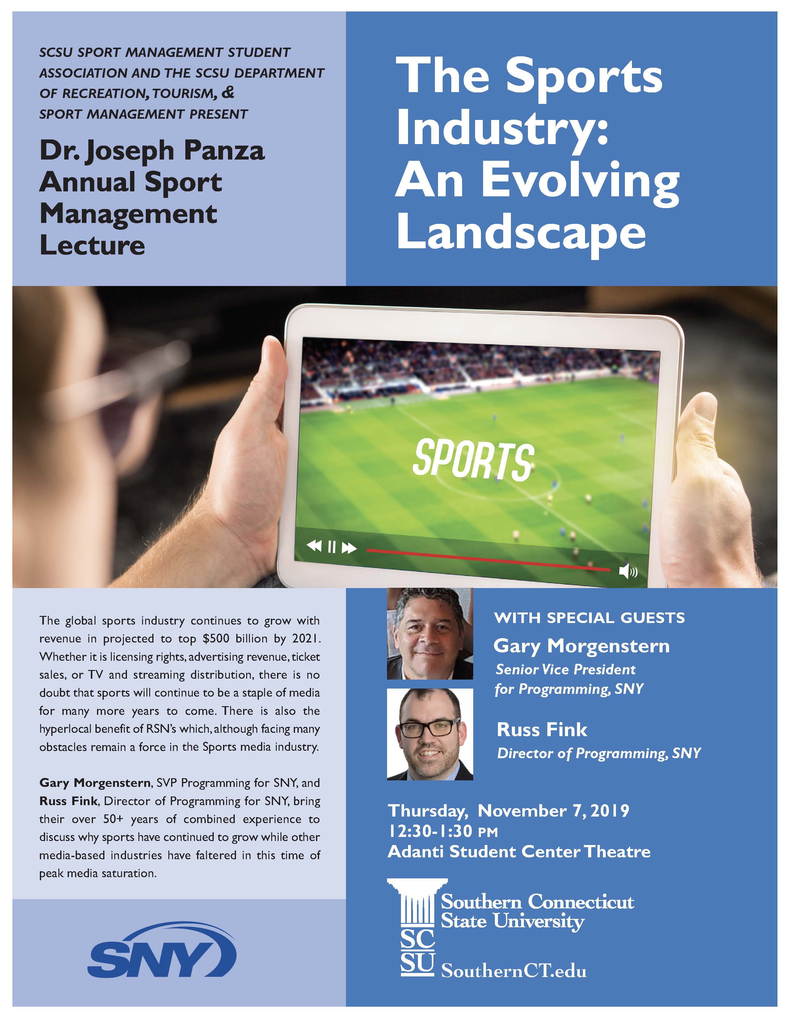 The 2019 Panza Sport Management Lecture Poster