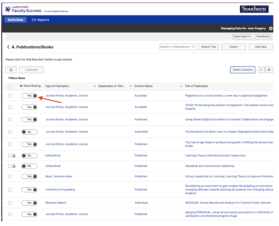 A screenshot of the Digital Measures site illustrating the step above