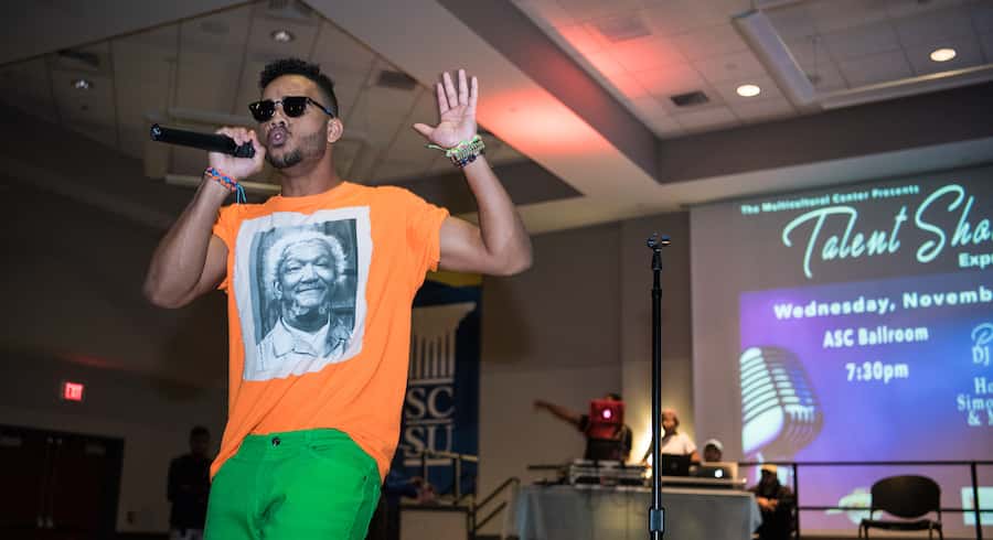 Performer singing at talent show