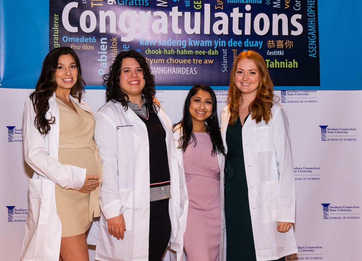 A group of nursing students at a ceremony