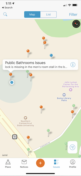Screenshot of the SeeClickFix App Area Map Showing SCSU Campus