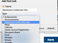 screenshot of the add blackboard collaborate tool link in blackboard