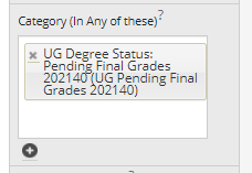 Screenshot of example degree status category of "UG Degree Status: Pending Final Grades 202140".