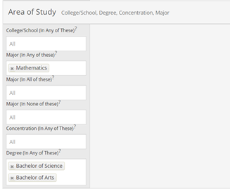 Screenshot of Area of Study example.