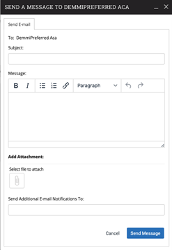 Screenshot of message text box to enter your email parameters.