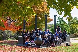 Class meeting outside on campus