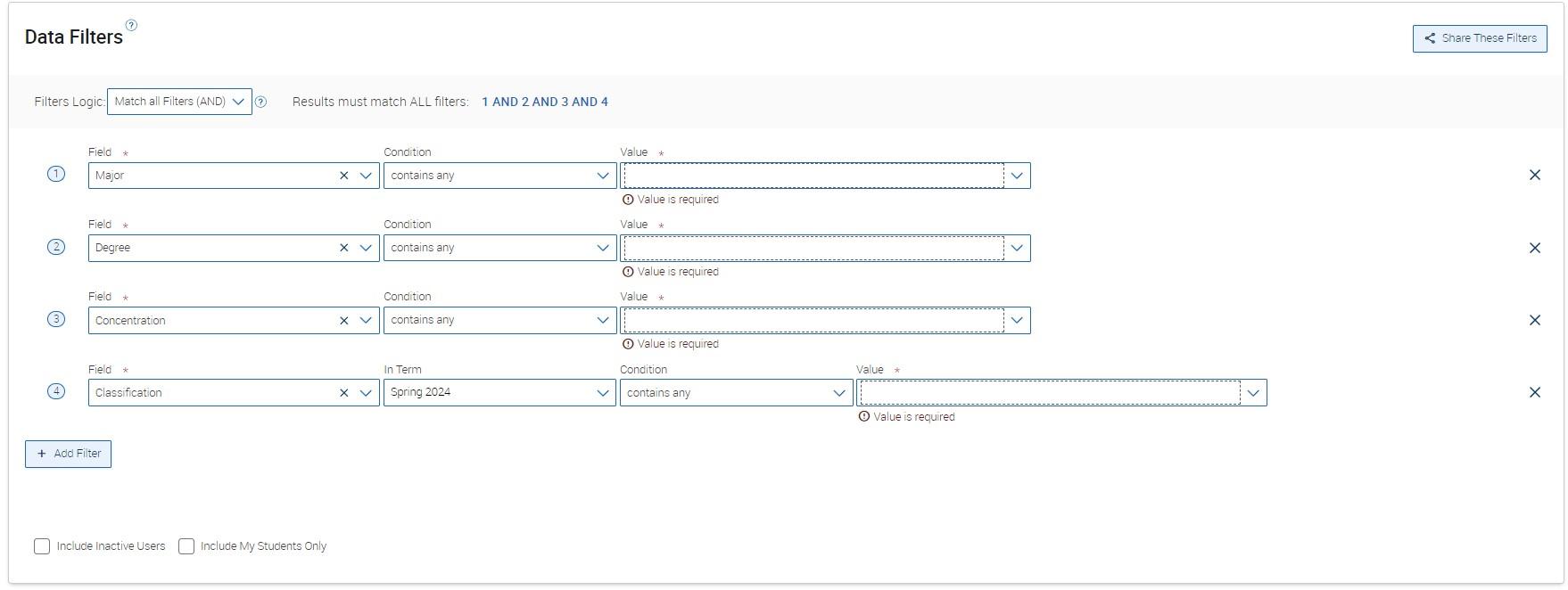 Screenshot of students report.