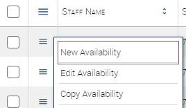 Screenshot of actions menu options within availability report.