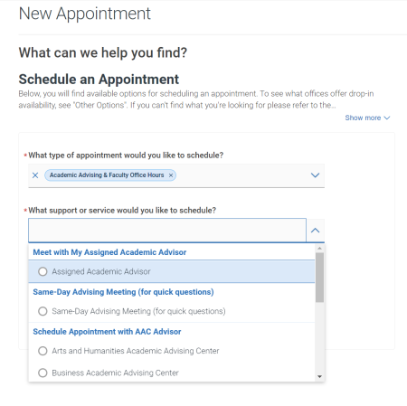 schedule appointment with assigned advisor