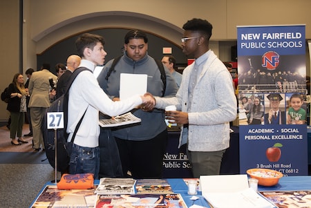 students getting information at career fair
