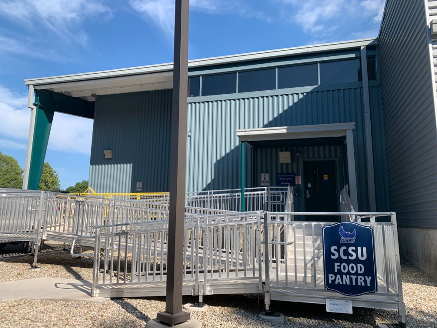 A building with the sign for SCSU Food Pantry