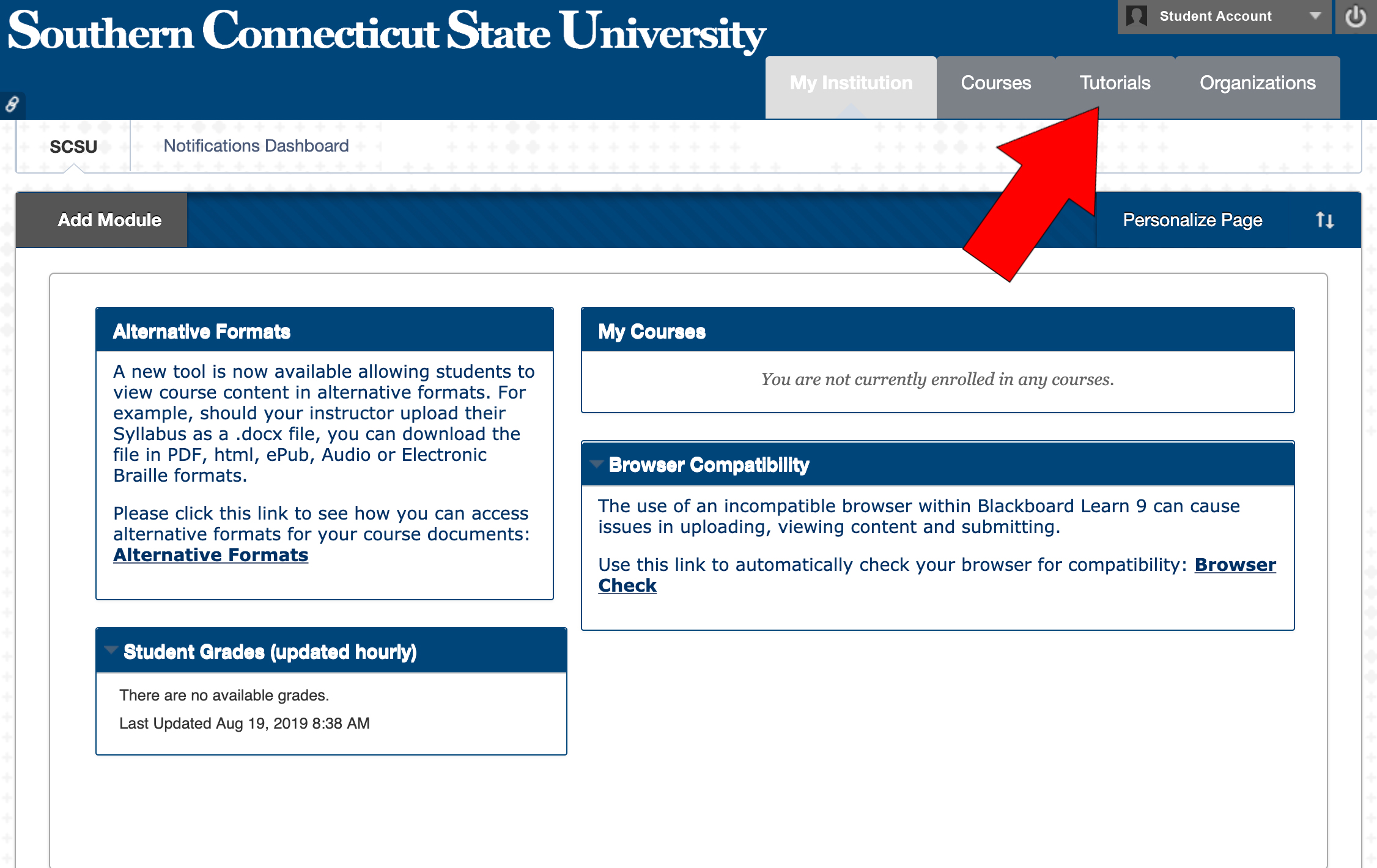 Blackboard Tutorials Tab