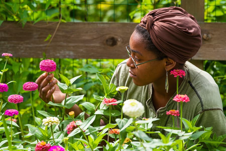 Woman holding a flower