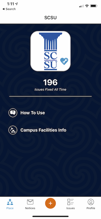 Screenshot of the SeeClickFix App Main Menu