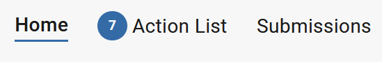 Kuali Dashboard Options - Home, Action List, Submissions