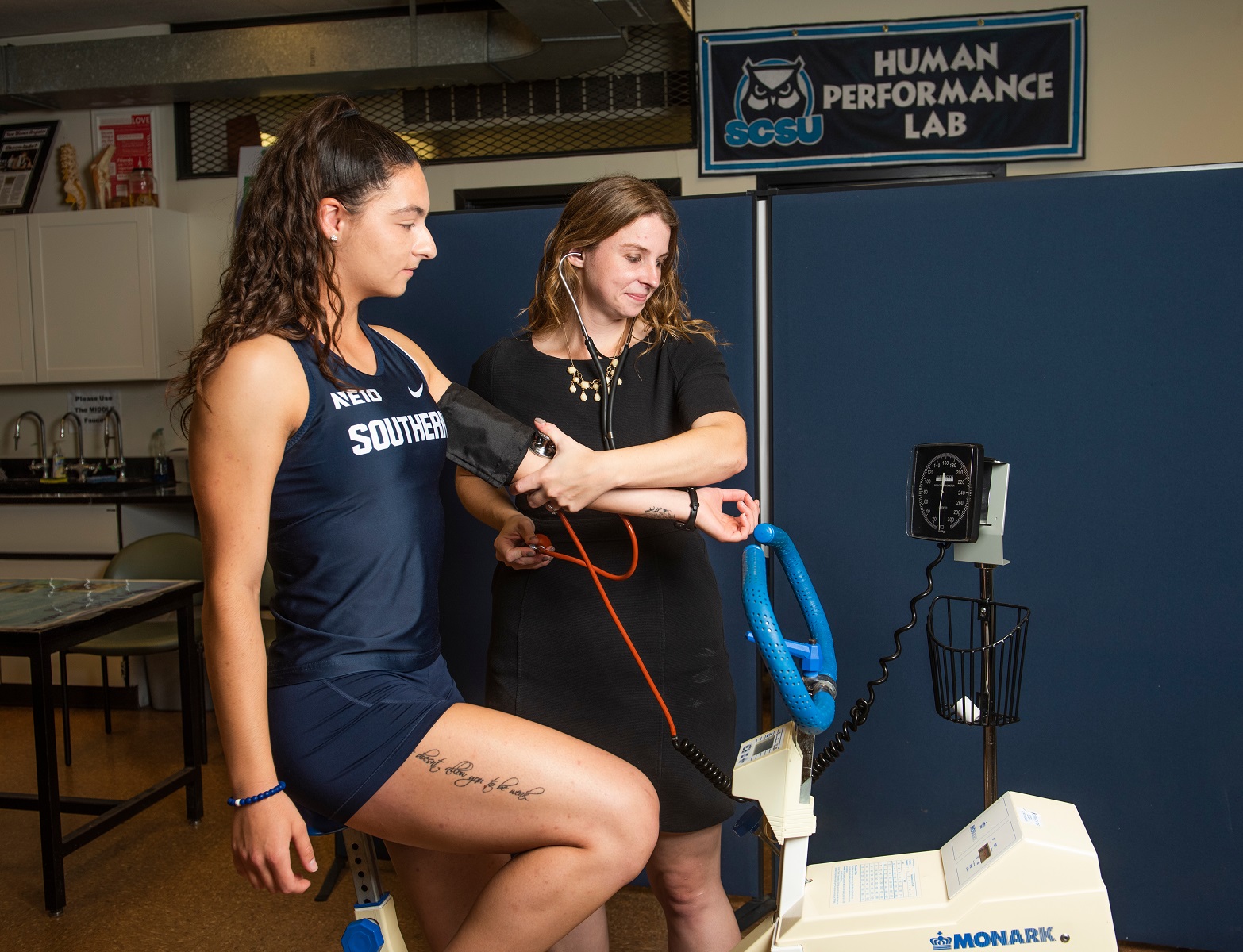 A YMCA cycle ergometer test being performed